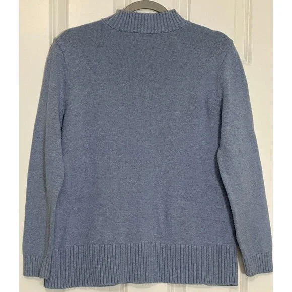 Karen Scott Cable Knit Mock Neck Sweater Size L Blue Coastal Grandma Old Money - Picture 2 of 8